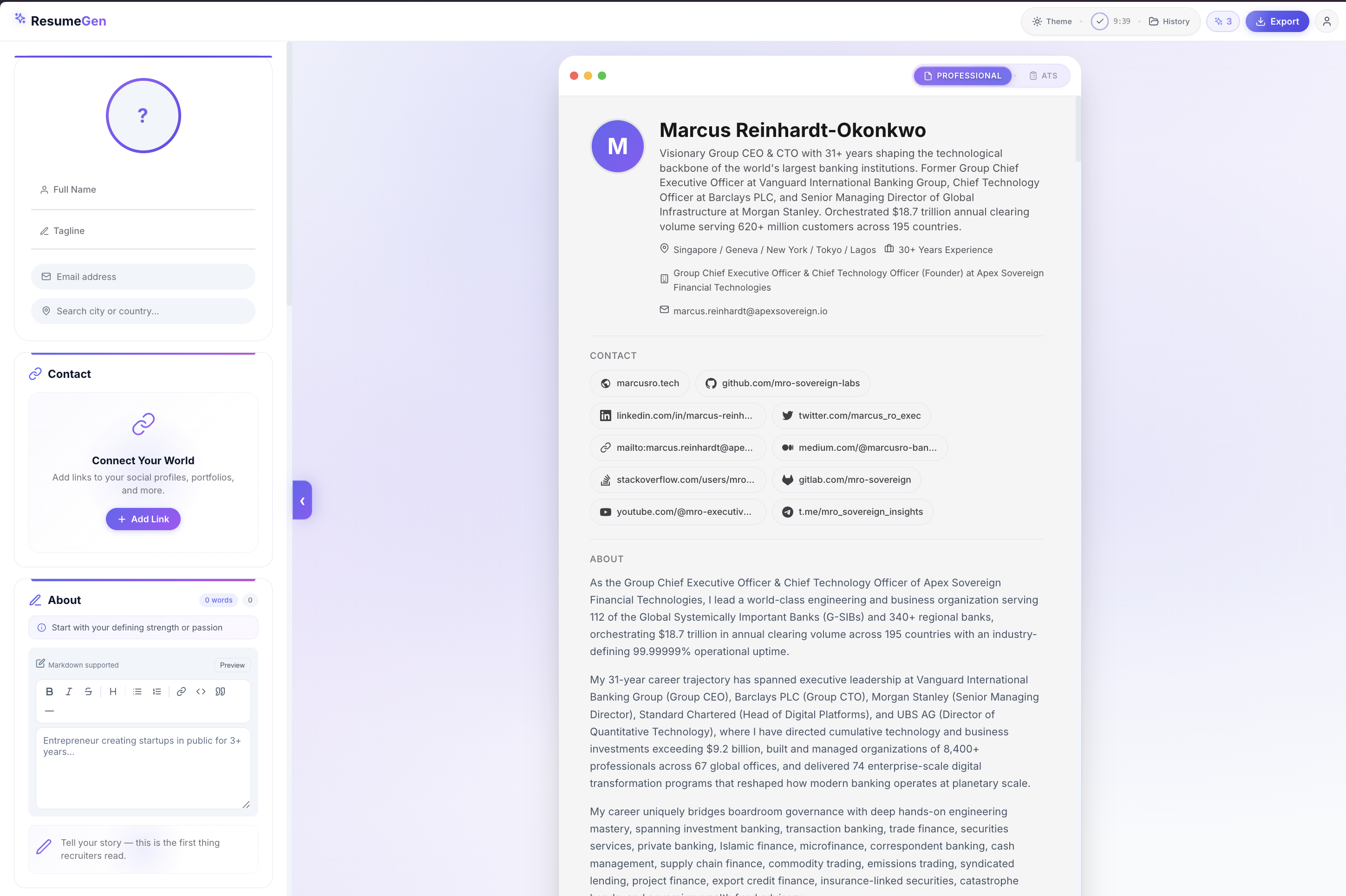 CurriCanvas resume builder interface — showing the editor and ATS-optimized preview